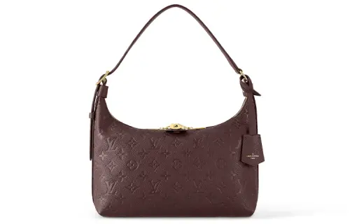 LOUIS VUITTON Sac Sport Embossed Grain Cow Leather Crescent Shaped Handbag Women's Burgundy