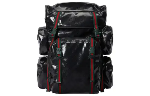 GUCCI Crystal Canvas With Leather Trim Backpack Men's Black