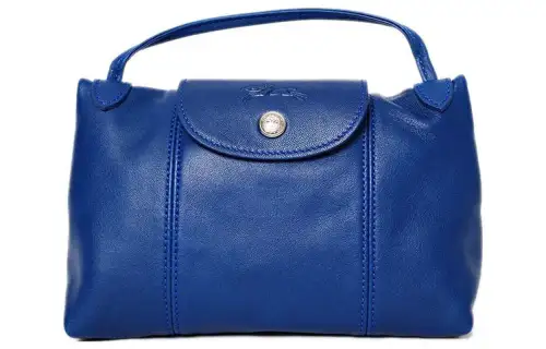 LONGCHAMP Le Pliage Cuir Lambskin Messenger Bag, Shoulder Bag, Crossbody Bag, Handbag Women's Blue