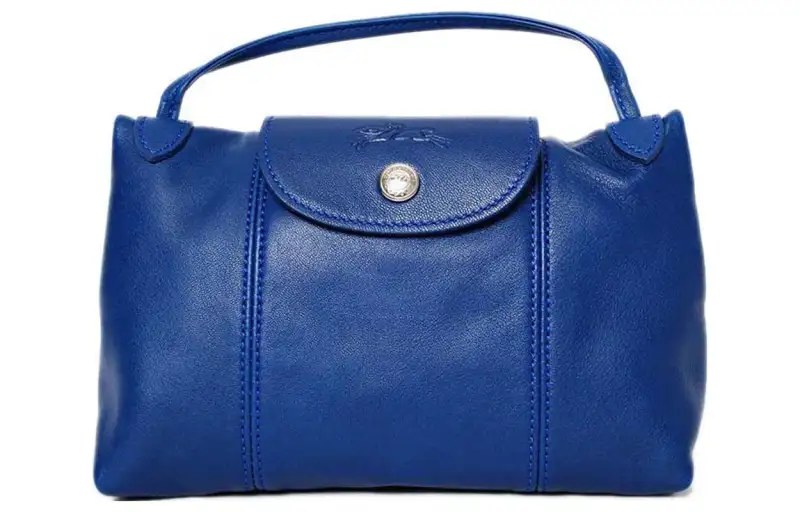 LONGCHAMP Le Pliage Cuir Lambskin Messenger Bag, Shoulder Bag, Crossbody Bag, Handbag Women's Blue