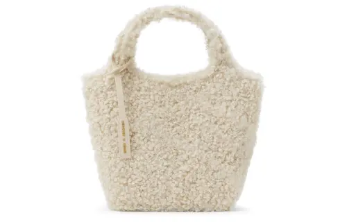 CHARLES&KEITH Sherpa Tote Bag, Shopping Bag, Shoulder Bag, Handbag Small Women's Beige/Noir Black