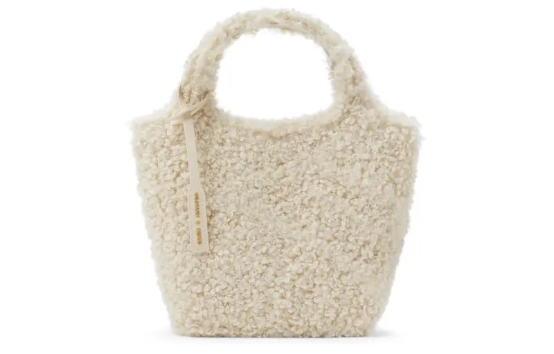 CHARLES&KEITH Sherpa Tote Bag, Shopping Bag, Shoulder Bag, Handbag Small Women's Beige/Noir Black