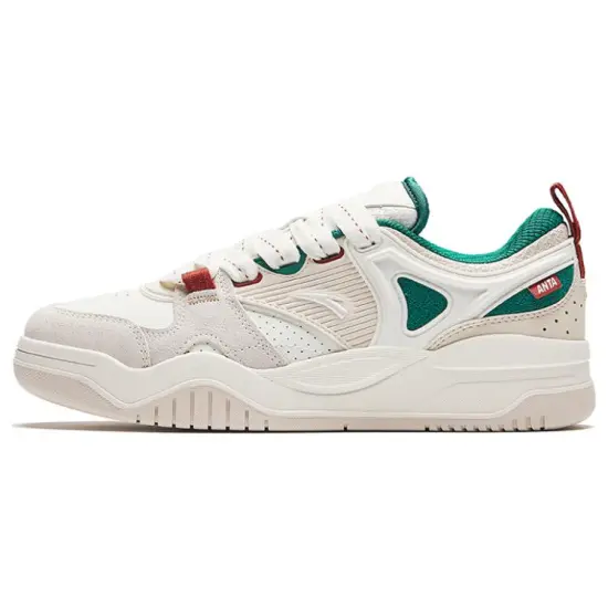 ANTA Casual Shoes Women's Low-Top Ivory White/Muddy Grey/Malachite Green