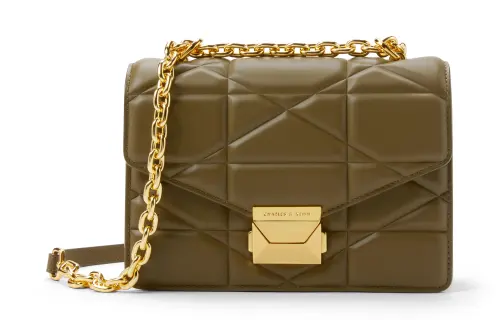 CHARLES&KEITH Synthetic Leather Underarm Small Square Bag, Crossbody Bag Small Women's Noir Black/White/Khaki