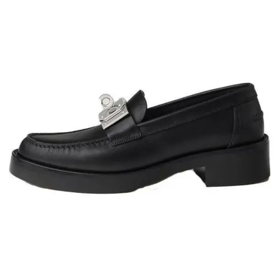 HERMES Hot Loafer Noir Calfskin Leather