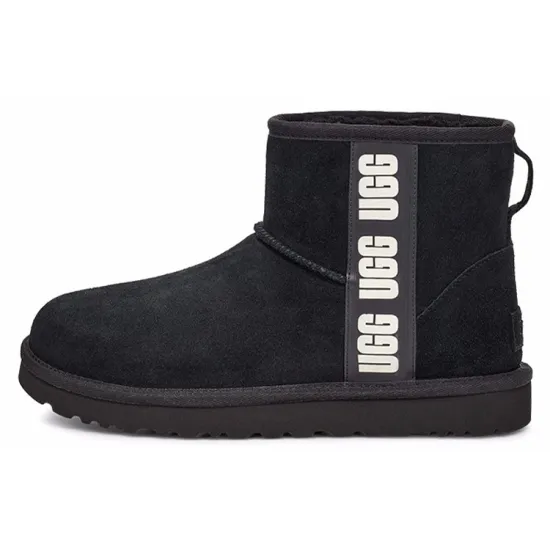 UGG Classic Mini Side Logo Boot Black White Women's