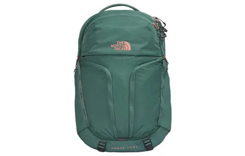 The north face, travel backpack, regenerated nylon coral gun grip, logo embroidery service, worn on the shoulder