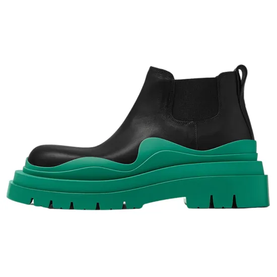 Bottega Veneta Tire Boot Mid Black Acid Turquoise
