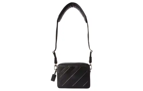 Diag-stripe leather camera bag