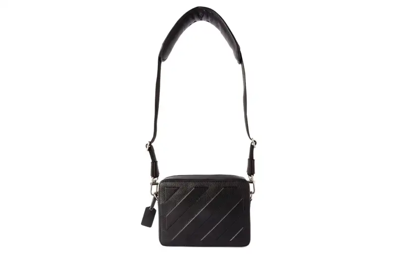 Diag-stripe leather camera bag