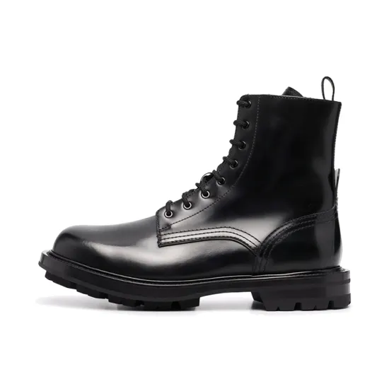Alexander McQueen Polished Leather Combat Boot Black