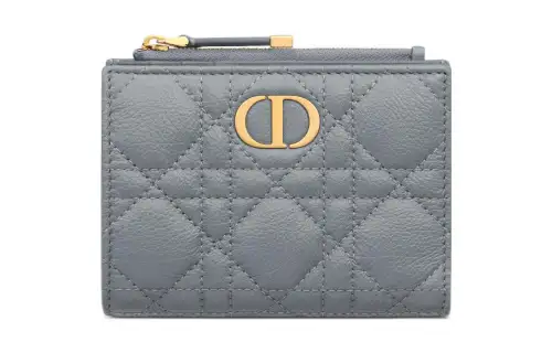 DIOR Caro Wicker Pattern Calfskin Wallet Regular Women's Cloud Blue