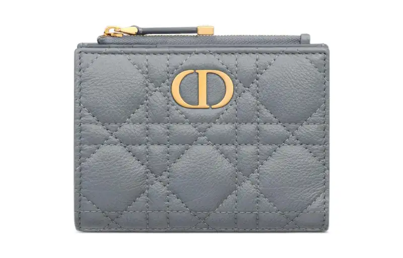 DIOR Caro Wicker Pattern Calfskin Wallet Regular Women's Cloud Blue