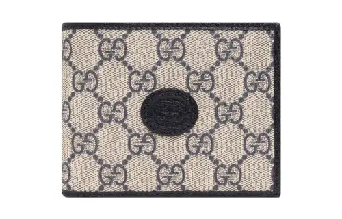 GUCCI Canvas With Leather Wallet Men's Cream/Marine Blue