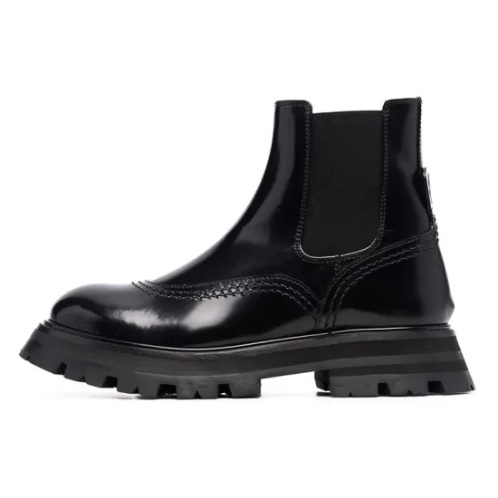 Alexander McQueen Leather Brogue Boot Black Natural Women's