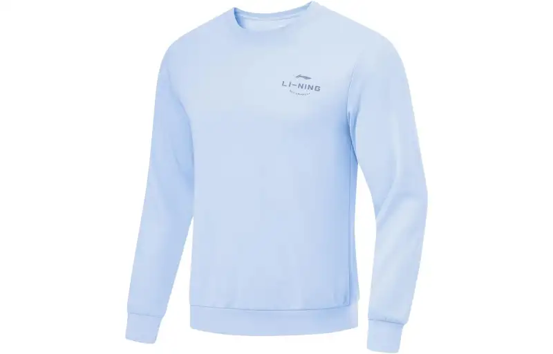 Li Ning Fitness Series T Shirts Men's Clear Sky Blue Crew Neck Moderate Straight Fit