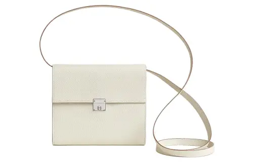HERMES Clic Mysore Goat Skin Handheld Shoulder Bag, Crossbody Bag Women's 0T Mushroom White