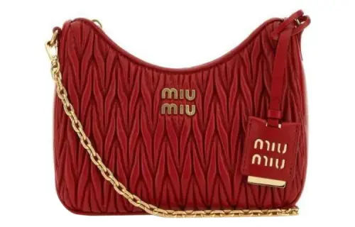 MIU MIU Matelassé Sheepskin Portable Crossbody Bag, Shoulder Bag Women's Red