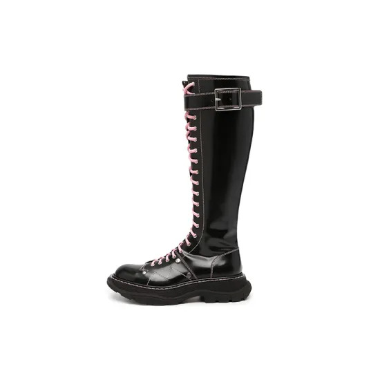 Alexander McQueen Tread Lace Up Boots 'Black Pink Lace' Women's
