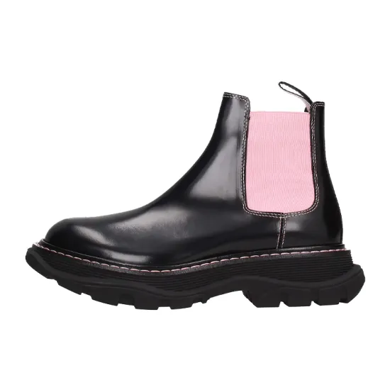 Alexander McQueen Ankle Leather Boots 'Black Pink' Women's