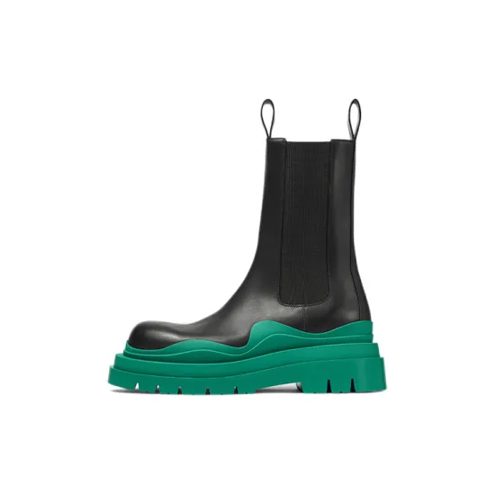 Bottega Veneta Leather Tire Chunky-Sole Chelsea Boot Black Acid Turquoise