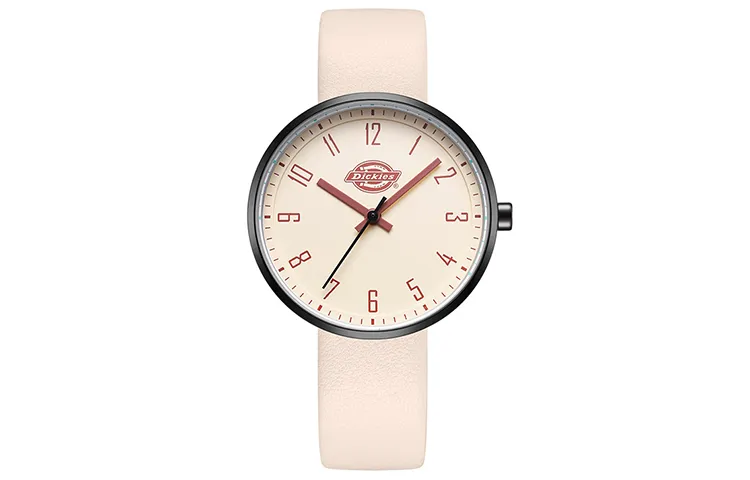 Dickies Preppy Style Dopamine Dressing Collection Wrist Watches Quartz Movement Leather Strap Beige Watch Dial