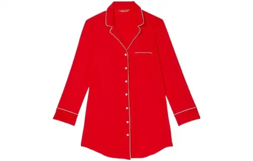 Victoria's Secret /Victoria's Secret Modal Loose Long Shirt Home Long Sleeve Pajama Top Women's Lip Red