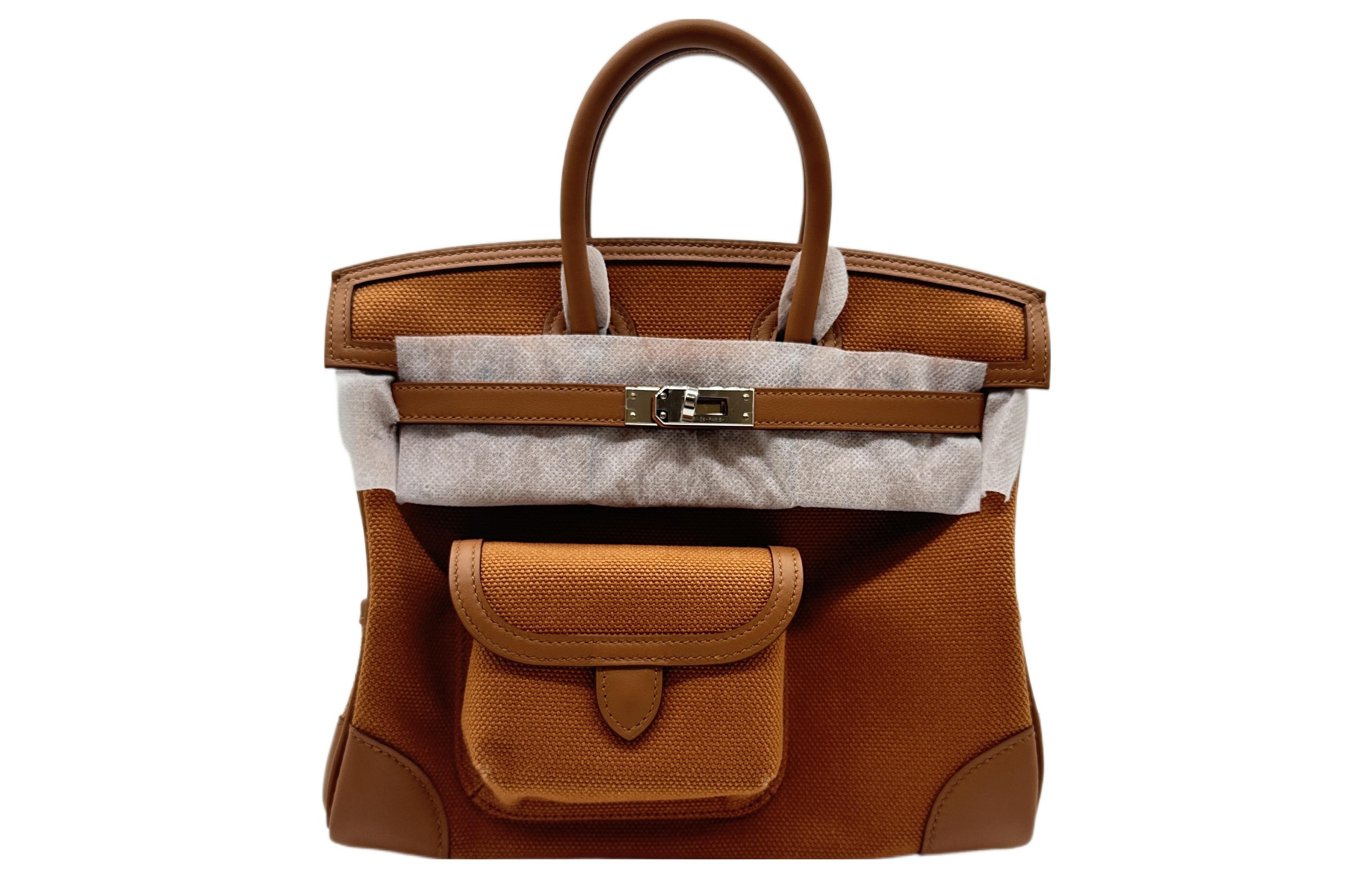 HERMES Hermès Birkin 25 silver buckle Cargo canvas and Swift leather Birkin bag handbag 25 women's 37 Gold gold brown