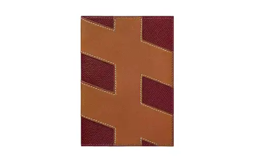 HERMES H Tag Barenia Epsom Leather Passport Holder Women's Light Tawny & Red