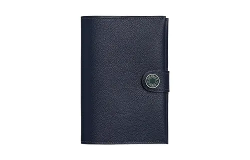 HERMES R.M.S Evercolor Leather Passport Holder Men's Midnight Blue/Green