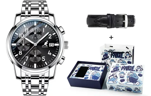 KANGOL Three Eye Six Hand Multifunction Quartz Movement Stainless Steel Watchband Watch Men's Watches