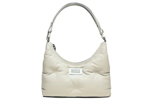 Maison Margiela Leather Croissant Bag HOBO Shoulder Bag, Handbag Small Women's Pearl Gray