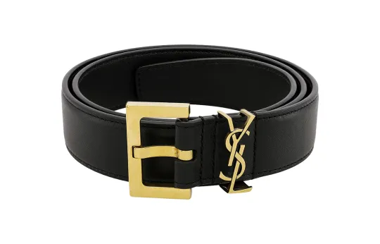 SAINT LAURENT Monogramme Leather Belts Unisex Black Width 3cm