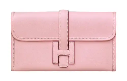 HERMES Jige Elan Swift Calfskin Wallet Women's Pink