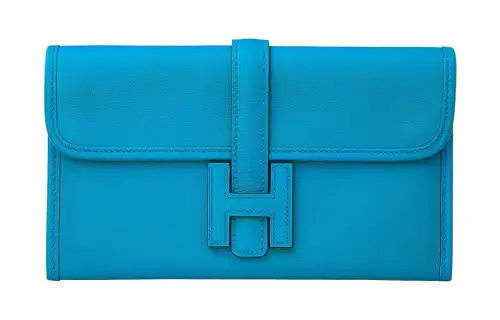 HERMES Jige Elan Swift Leather Wallet Women's B3 Bleu Zanzibar Tanzania Blue