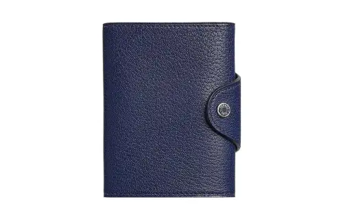 HERMES Chamkila Goat Skin Card Holder Mini Women's Sapphire Blue