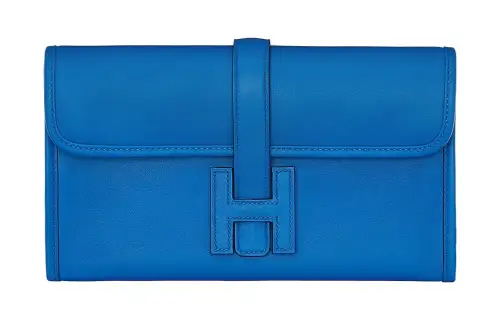 HERMES Jige Elan Swift Leather Wallet Women's Blue