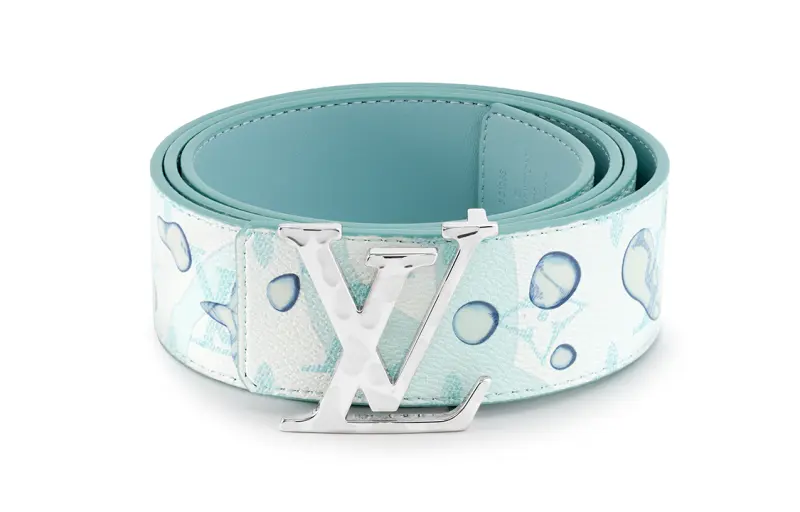 LOUIS VUITTON Metal Canvas Cow Leather Belts Unisex Light Blue/Mint Green Width 4cm