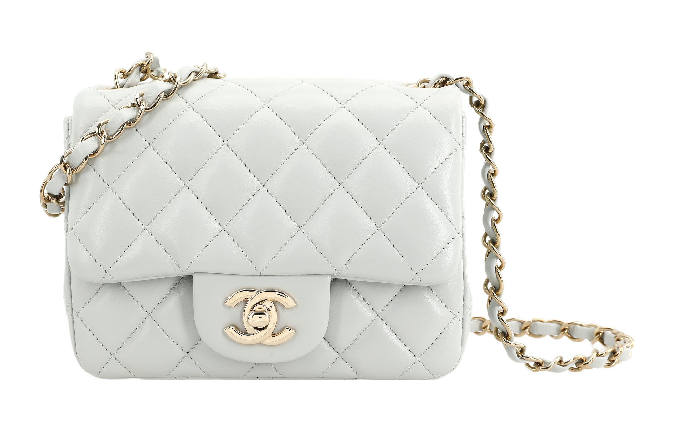 CHANEL Sheepskin Mini Square Flap Bag, Clutch Bag, Shoulder Bag, Crossbody Bag Mini Women's Light Gray Blue