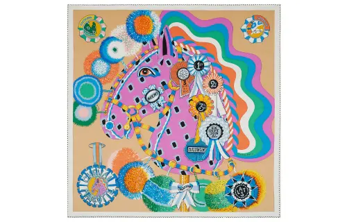 HERMES Hand Rolled Hem Cheval Scarves Women's Multicolor