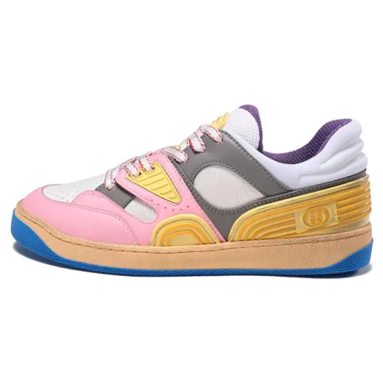 GUCCI Basket Low-Top Sneaker Yellow Pink Blue Women's