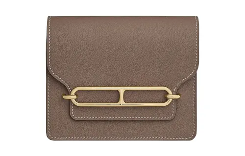 HERMES Roulis Evercolor Calfskin Pig Nose Card Holder Fanny Pack Wallet Women's 18 Etoupe Elephant Gray