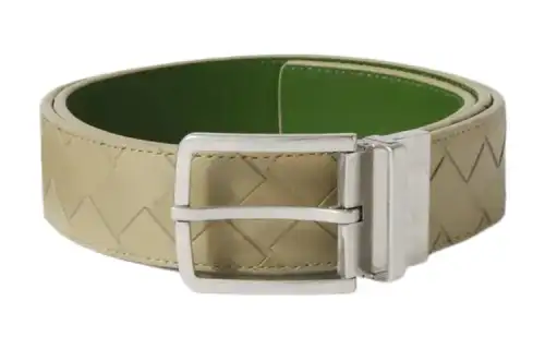 Bottega Veneta Woven Pin Buckle Leather Belts Men's Beige Width 3.5CM