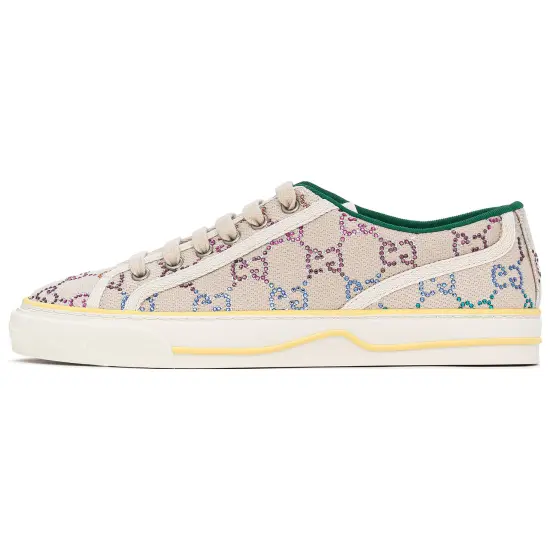 GUCCI Tennis 1977 Stylish Skateboarding Shoes Women's Silver White