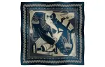 HERMES Zouaves Et Dragons Shawls Women's Blue