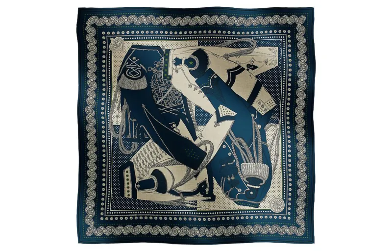 HERMES Zouaves Et Dragons Shawls Women's Blue