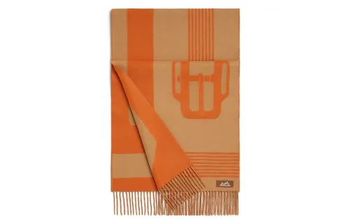 HERMES Casaque Knit Scarves Women's Orange