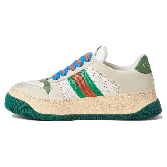 GUCCI Screener Pandy Dirty Shoes Low-Top Stylish Skateboarding Shoes Women's Beige White Green Vintage Version
