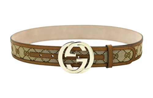 GUCCI Interlocking G Metal Leather Belts Women's Brown Width 4cm