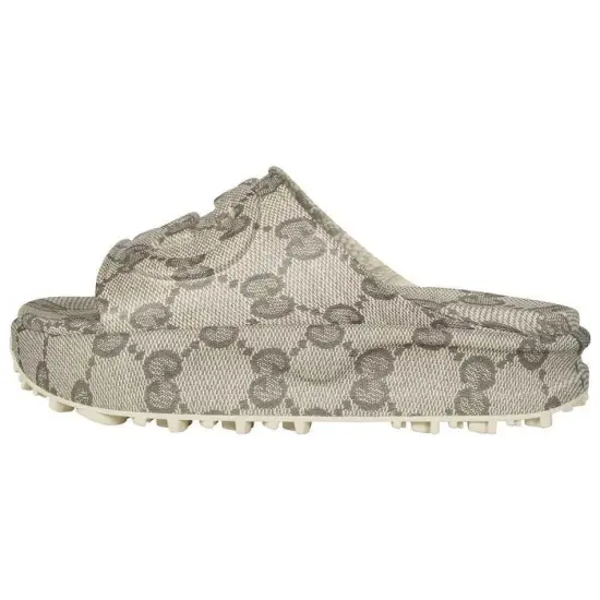 GUCCI Interlocking G Slide Sandals Beige Ebony